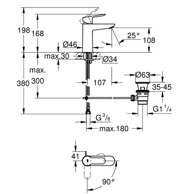 Grohe BauEdge egykaros mosdócsaptelep 1/2” M-es méret, króm