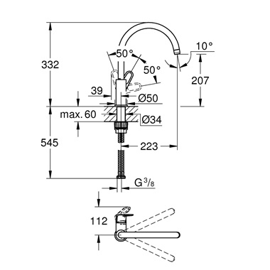 Grohe BauFlow egykaros mosogatócsaptelep 1/2”,króm