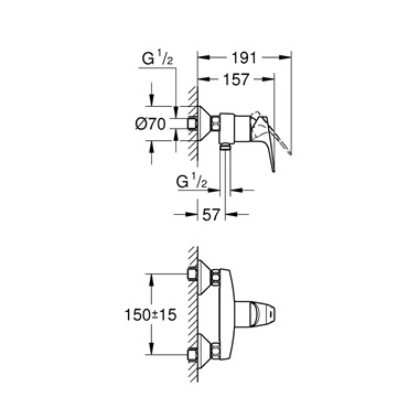 Grohe BauFlow  egykaros zuhanycsaptelep 1/2", króm