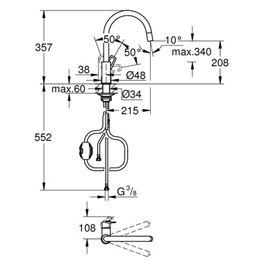 Grohe BauLoop egykaros mosogatócsaptelep kihúzható perlátorral 1/2",króm