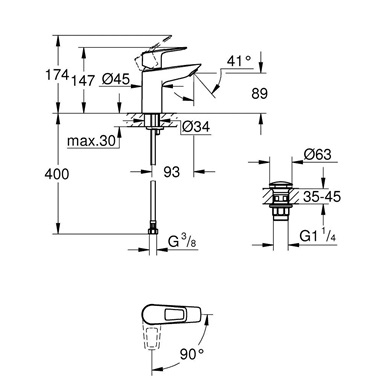 Grohe BauLoop egykaros mosdócsaptelep 1/2" S-es, króm