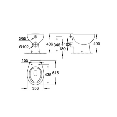 Grohe Bau Ceramic álló wc hátsó kifolyású, perem nélküli Grohe Bau Ceramic álló wc hátsó kifolyású, perem nélküli