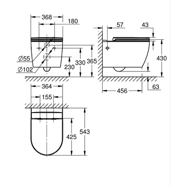 Grohe Bau Ceramic fali wc ülőkével, fehér