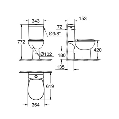 Grohe Bau Ceramic hátsó kifolyású monoblokkos wc komplett szett Grohe Bau Ceramic hátsó kifolyású monoblokkos wc komplett szett