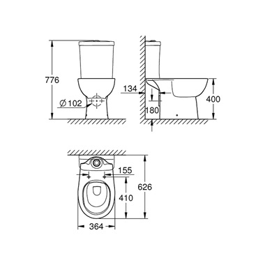 Grohe Bauceramic monoblokkos álló WC rimless fehér
