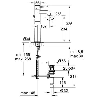 Grohe BauClassic egykaros mosdócsaptelep 1/2", króm