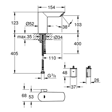 Grohe Bau Cosmopolitan E infrás elektronikus mosdócsaptelep króm