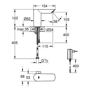 Grohe Bau Cosmopolitan E infrás elektronikus mosdócsaptelep króm