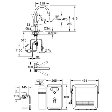 Grohe Blue egykaros mosogatócsaptelep szűrő funkcióval króm