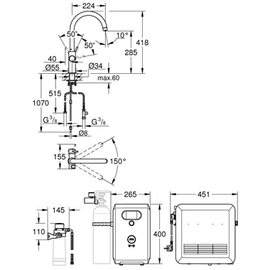 Grohe Blue Professional mosogatócsaptelep C kifolyóva, Bluetooth, Wifi