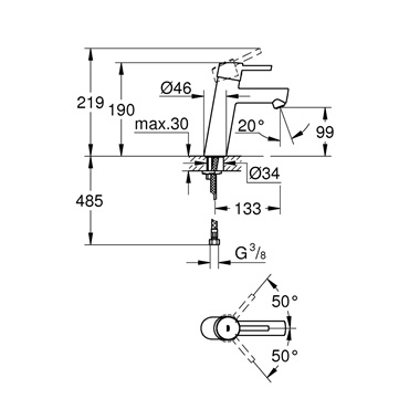 Grohe Concetto egykaros mosdócsaptelep 1/2” M-es méret, leeresztő nélkül, króm