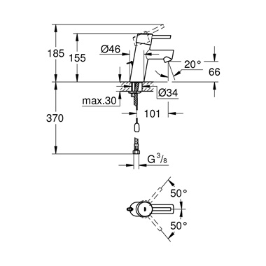 Grohe Concetto egykaros mosdócsaptelep láncos 1/2” S-es méret, króm