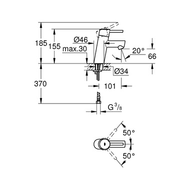 Grohe Concetto egykaros mosdócsaptelep leeresztő nélkül,1/2” S-es méret, króm