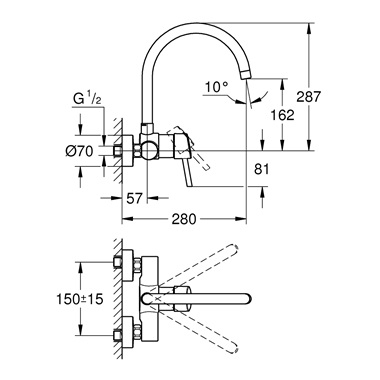 Grohe Concetto egykaros fali mosogatócsaptelep 1/2”, króm