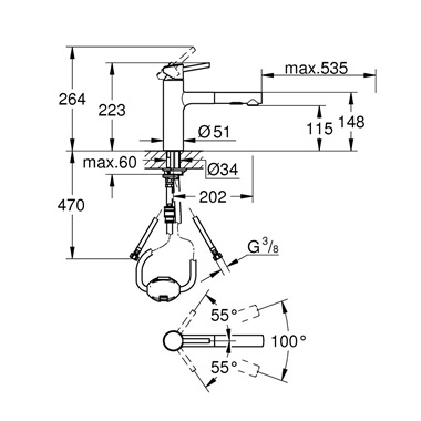 Grohe Concetto egykaros mosogatócsaptelep 2 funciós, kihúzható fejjel 1/2”, króm