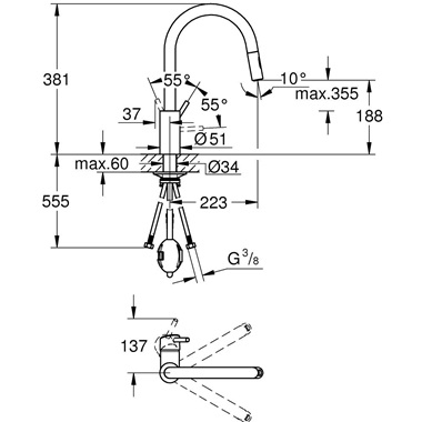 Grohe Concetto egykaros mosogatócsaptelep kihúzható fejjel 1/2”, króm