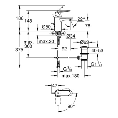 Grohe Cosmopolitan egykaros mosdócsaptelep 1/2” S-es méret, Eurosmart,króm