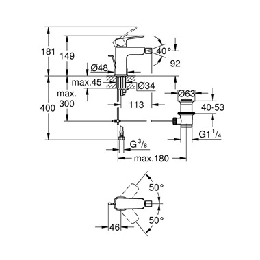 Grohe Cubeo egykaros bidécsaptelep, 1/2" S-es, króm