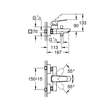 Grohe Cubeo egykaros falon kívül kádcsaptelep 1/2" króm