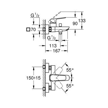 Grohe Cubeo egykaros kádcsaptelep 1/2”, matt fekete