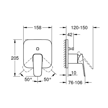 Grohe Cubeo egykaros falsík alatti csaptelep, 2 utas váltóval,  matt fekete