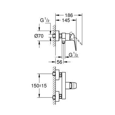 Grohe Cubeo egykaros zuhanycsaptelep, matt fekete