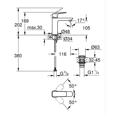 Grohe Cubeo egykaros mosdócsaptelep 1/2" M-es, króm