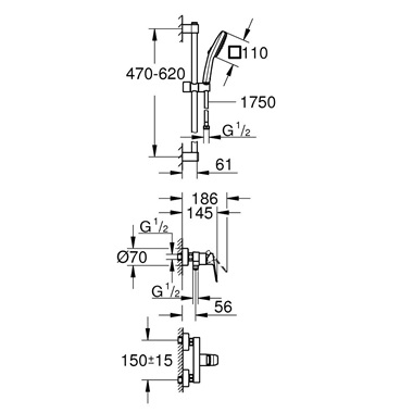 Grohe Cubeo egykaros zuhanycsaptelep 1/2" matt fekete