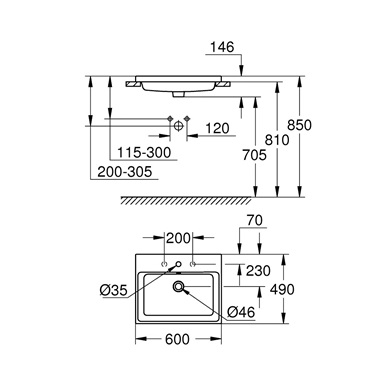 Grohe Cube Ceramic pultba építhető mosdó 60x49 cm, fehér