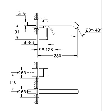 Grohe Essence fali mosdócsaptelep 2 lyukas, L-es méret, Brushed Hard Graphite