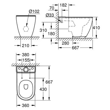 Grohe Essence álló WC (falhoz) monoblokkos kombinációhoz fehér