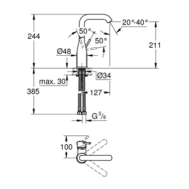 Grohe Essence egykaros mosdócsaptelep 1/2” L-es méret
