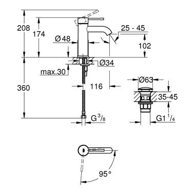 Grohe Essence egykaros mosdócsaptelep Click-Clack leeresztővel, 1/2” S-es méret, króm