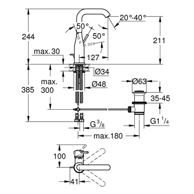 Grohe Essence egykaros mosdó csaptelep 1/2” L-es Supersteel