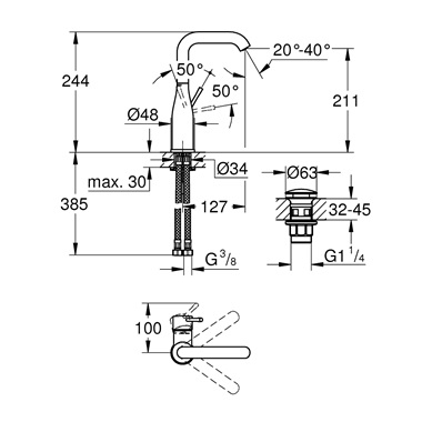 Grohe Essence egykaros mosdócsaptelep 1/2” L-es méret, króm