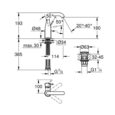 Grohe Essence egykaros mosdócsaptelep 1/2” M-es méret, króm