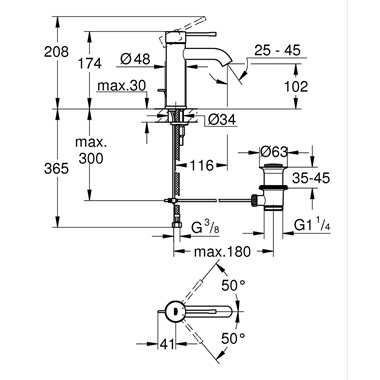 Grohe Essence egykaros mosdócsaptelep 1/2” S-es méret, króm