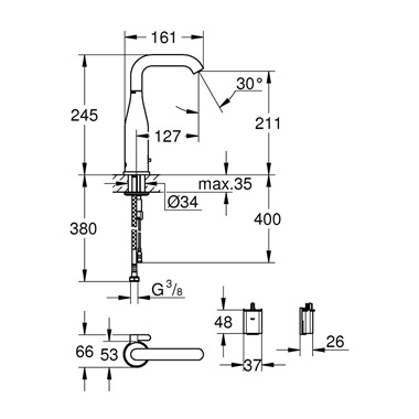 Grohe Essence E Infravörös elektronikus mosdócsaptelep 1/2”, keverőegységgel és állítható hőmérséklet-korlátozóval