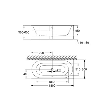 Grohe Essence fürdőkád 180x80, Easy Clean, fehér