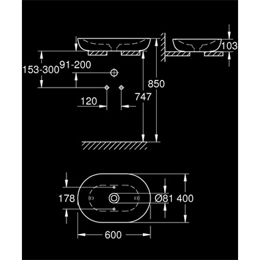 Grohe Essence mosdótál 60x40 cm, fehér