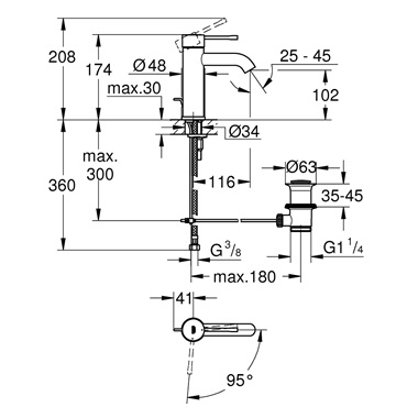 Grohe Essence egykaros mosdócsaptelep 1/2” S-es méret, króm