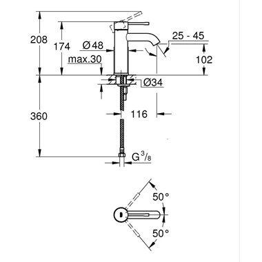Grohe Essence egykaros mosdócsaptelep 1/2” S-es méret, SuperSteel