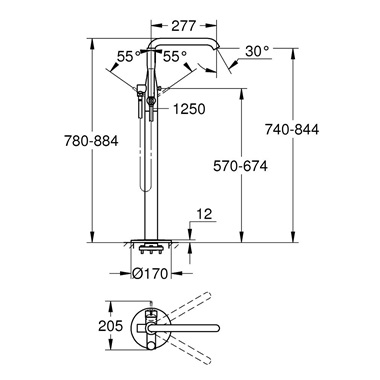 Grohe Essence egykaros álló kádtöltő csaptelep szálcsiszolt grafit Grohe Essence egykaros álló kádtöltő csaptelep szálcsiszolt grafit