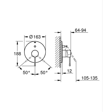 Grohe Essence egykaros falba épített kádcsaptelep króm