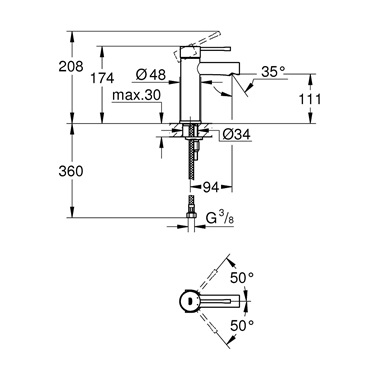 Grohe Essence egykaros mosdócsaptelep 1/2" S-es, króm