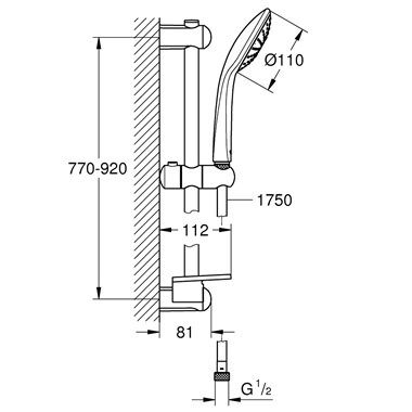 Grohe Euphoria 110 Mono Rudas zuhanyszett 1 féle vízsugaras kézizuhannyal