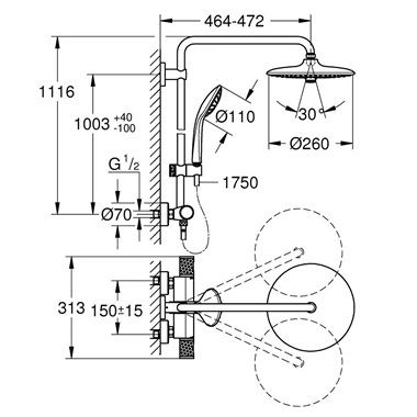 Grohe Euphoria System 260 zuhanyrendszer termosztátos csapteleppel, króm