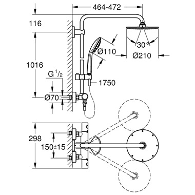 Grohe Euphoria System 210 termosztátos zuhanyrendszer falra szerelésre, króm
