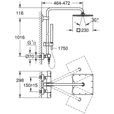 Grohe Euphoria System 230 fali  termosztátos zuhanyrendszer XXL-es méret, króm