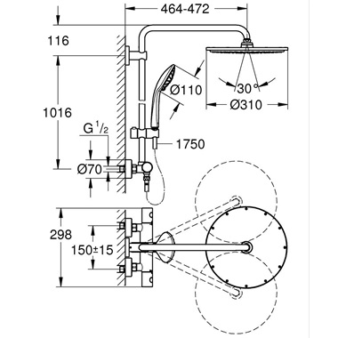 Grohe Euphoria System 310 fali zuhanyrendszer termosztátos csapteleppel, XXL-es, méret, Cool Sunrise